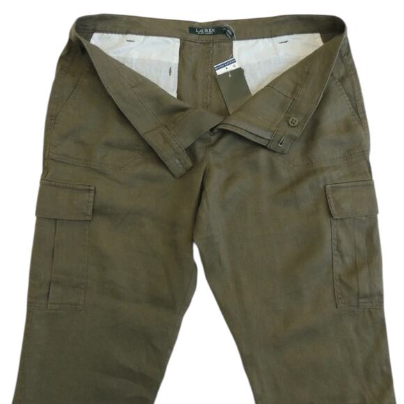Ralph Lauren Pants Women Size 4 Drawstring Cuffs Linen Cargo Capri Polo - Picture 6 of 11